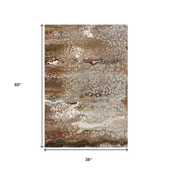3' X 5' Beige Ivory And Black Abstract Washable Indoor Outdoor Area Rug