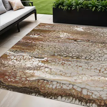 5' X 8' Beige Ivory And Black Abstract Washable Indoor Outdoor Area Rug