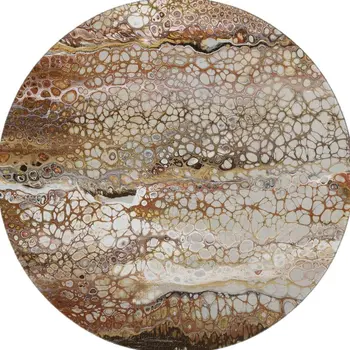 8' Beige Ivory And Black Round Abstract Washable Indoor Outdoor Area Rug