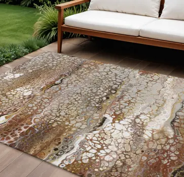 8' X 10' Beige Ivory And Black Abstract Washable Indoor Outdoor Area Rug