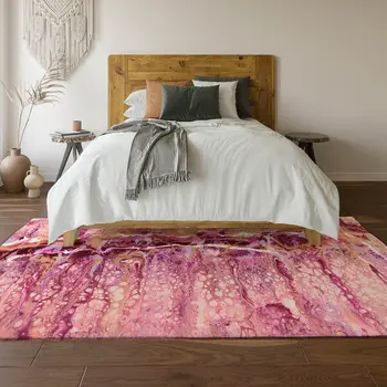3' X 5' Raspberry Ivory And Gold Abstract Washable Indoor Outdoor Area Rug