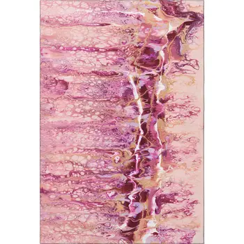 3' X 5' Raspberry Ivory And Gold Abstract Washable Indoor Outdoor Area Rug