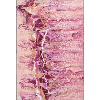 5' X 8' Raspberry Ivory And Gold Abstract Washable Indoor Outdoor Area Rug