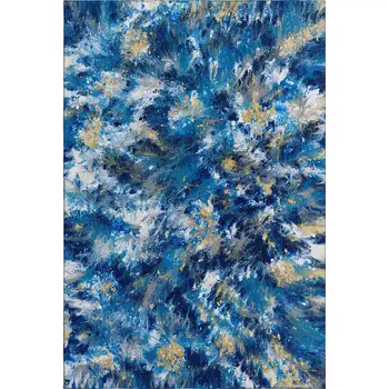 8' X 10' Blue Ivory And Gold Abstract Washable Indoor Outdoor Area Rug