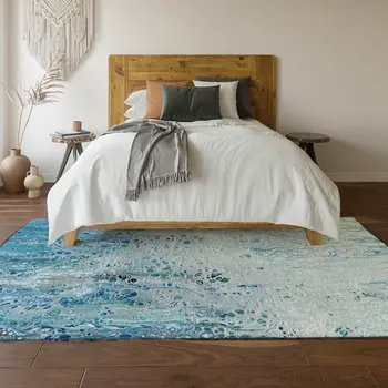 3' X 5' Light Blue And Ivory Abstract Washable Indoor Outdoor Area Rug
