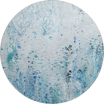 8' Light Blue And Ivory Round Abstract Washable Indoor Outdoor Area Rug