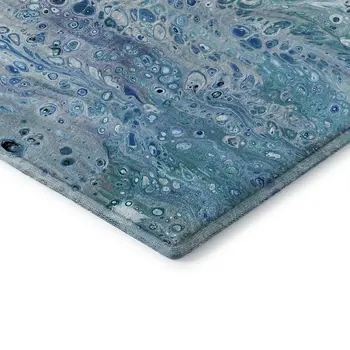 9' X 12' Light Blue And Ivory Abstract Washable Indoor Outdoor Area Rug