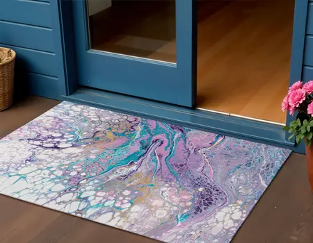 3' X 5' Periwinkle Purple And Ivory Abstract Washable Indoor Outdoor Area Rug