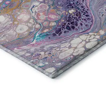 5' X 8' Periwinkle Purple And Ivory Abstract Washable Indoor Outdoor Area Rug