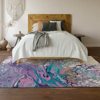 8' X 10' Periwinkle Purple And Ivory Abstract Washable Indoor Outdoor Area Rug