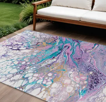 9' X 12' Periwinkle Purple And Ivory Abstract Washable Indoor Outdoor Area Rug