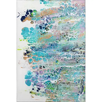 3' X 5' Teal Blue Ivory And Gold Abstract Washable Indoor Outdoor Area Rug