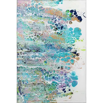 10' X 14' Teal Blue Ivory And Gold Abstract Washable Indoor Outdoor Area Rug