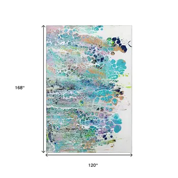 10' X 14' Teal Blue Ivory And Gold Abstract Washable Indoor Outdoor Area Rug