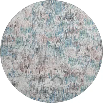 8' Blue Ivory And Sage Round Abstract Washable Indoor Outdoor Area Rug