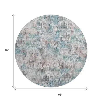 8' Blue Ivory And Sage Round Abstract Washable Indoor Outdoor Area Rug