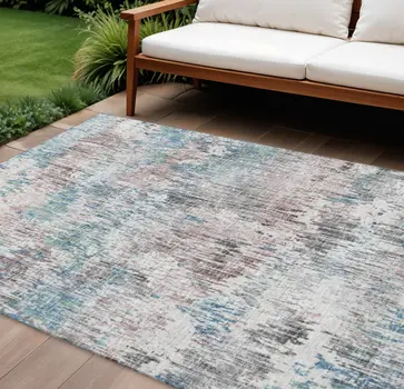 8' X 10' Blue Ivory And Sage Abstract Washable Indoor Outdoor Area Rug