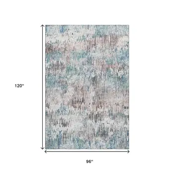 8' X 10' Blue Ivory And Sage Abstract Washable Indoor Outdoor Area Rug