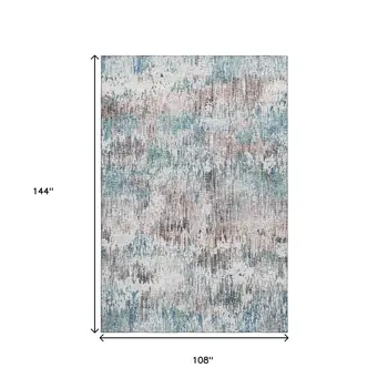 9' X 12' Blue Ivory And Sage Abstract Washable Indoor Outdoor Area Rug
