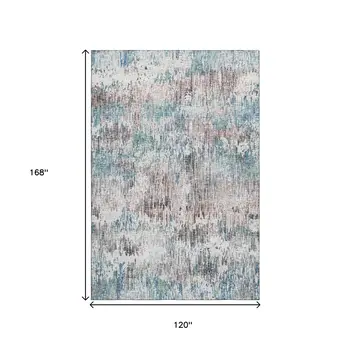 10' X 14' Blue Ivory And Sage Abstract Washable Indoor Outdoor Area Rug