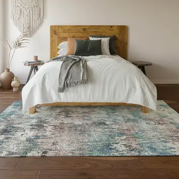 10' X 14' Blue Ivory And Sage Abstract Washable Indoor Outdoor Area Rug