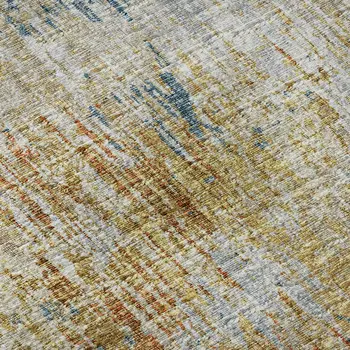 8' Gold Beige And Orange Round Abstract Washable Indoor Outdoor Area Rug