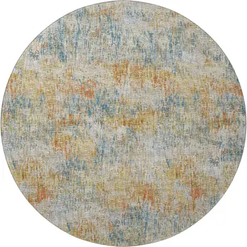 8' Gold Beige And Orange Round Abstract Washable Indoor Outdoor Area Rug