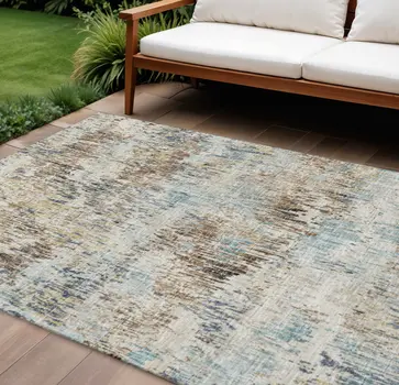 8' X 10' Midnight Ivory And Beige Abstract Washable Indoor Outdoor Area Rug