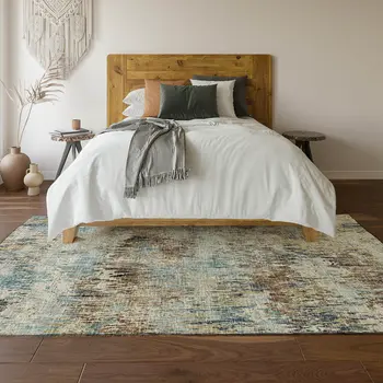 8' X 10' Midnight Ivory And Beige Abstract Washable Indoor Outdoor Area Rug