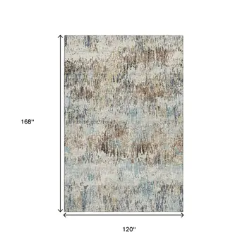 10' X 14' Midnight Ivory And Beige Abstract Washable Indoor Outdoor Area Rug