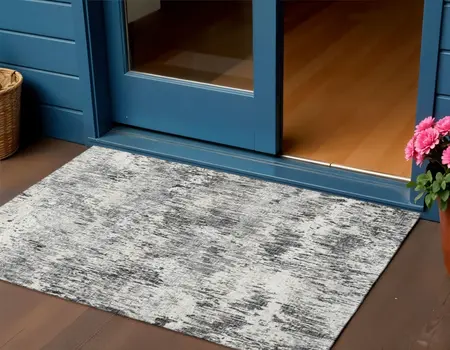 3' X 5' Gray Brown And Ivory Abstract Washable Indoor Outdoor Area Rug