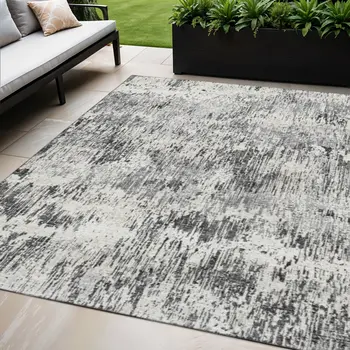 5' X 8' Gray Brown And Ivory Abstract Washable Indoor Outdoor Area Rug