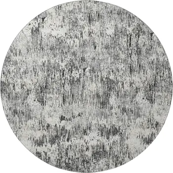 8' Gray Brown And Ivory Round Abstract Washable Indoor Outdoor Area Rug