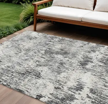 9' X 12' Gray Brown And Ivory Abstract Washable Indoor Outdoor Area Rug