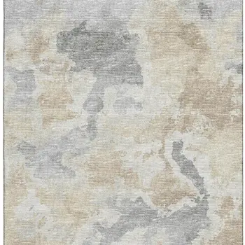 3' X 5' Beige Charcoal And Gray Abstract Washable Indoor Outdoor Area Rug
