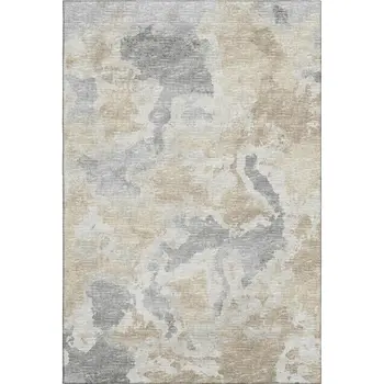 5' X 8' Beige Charcoal And Gray Abstract Washable Indoor Outdoor Area Rug
