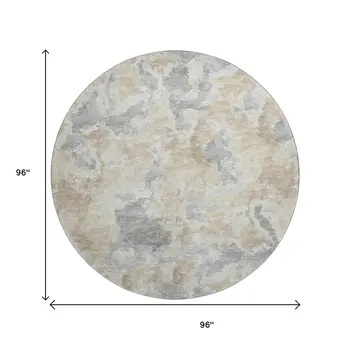 8' Beige Charcoal And Gray Round Abstract Washable Indoor Outdoor Area Rug