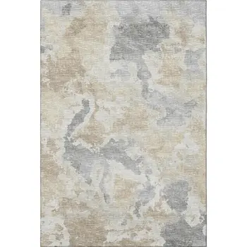 10' X 14' Beige Charcoal And Gray Abstract Washable Indoor Outdoor Area Rug