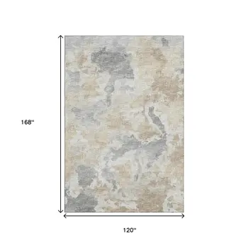 10' X 14' Beige Charcoal And Gray Abstract Washable Indoor Outdoor Area Rug