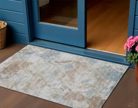 3' X 5' Midnight Ivory And Coffee Abstract Washable Indoor Outdoor Area Rug