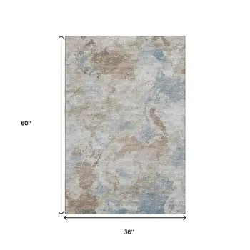3' X 5' Midnight Ivory And Coffee Abstract Washable Indoor Outdoor Area Rug