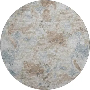 8' Midnight Ivory And Coffee Round Abstract Washable Indoor Outdoor Area Rug