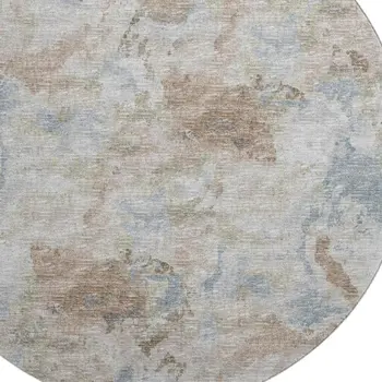 8' Midnight Ivory And Coffee Round Abstract Washable Indoor Outdoor Area Rug
