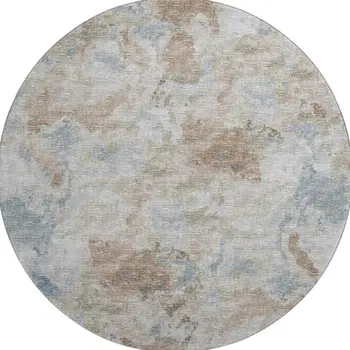 8' Midnight Ivory And Coffee Round Abstract Washable Indoor Outdoor Area Rug