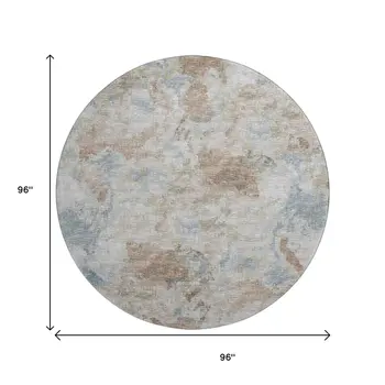 8' Midnight Ivory And Coffee Round Abstract Washable Indoor Outdoor Area Rug