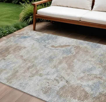 8' X 10' Midnight Ivory And Coffee Abstract Washable Indoor Outdoor Area Rug