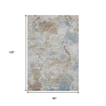 8' X 10' Midnight Ivory And Coffee Abstract Washable Indoor Outdoor Area Rug