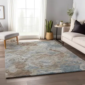 9' X 12' Midnight Ivory And Coffee Abstract Washable Indoor Outdoor Area Rug