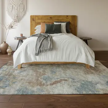 9' X 12' Midnight Ivory And Coffee Abstract Washable Indoor Outdoor Area Rug