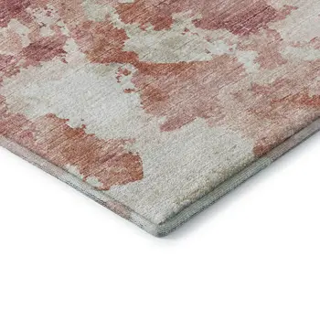 3' X 5' Pink And Ivory Abstract Washable Indoor Outdoor Area Rug
